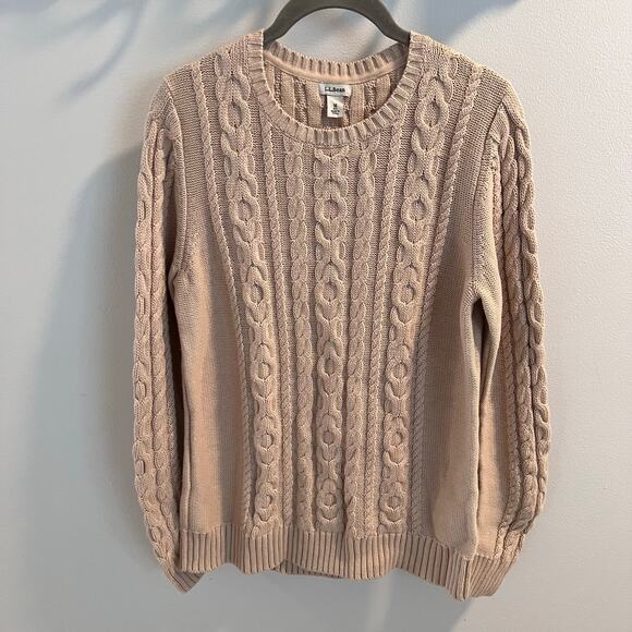 L.L.Bean Beige Cable Knit 100% Cotton Pullover Sweater Size M - Picture 1 of 7